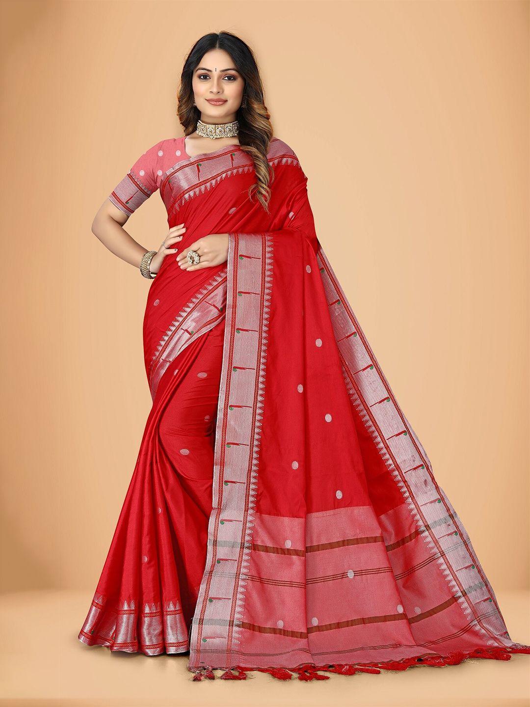 rivana polka dots woven design zari silk cotton paithani saree