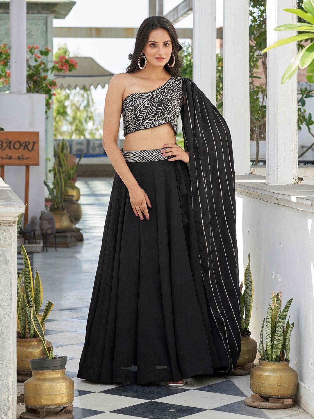 vidraa western store black embroidered sequinned shibori ready to wear lehenga & blouse with dupatta