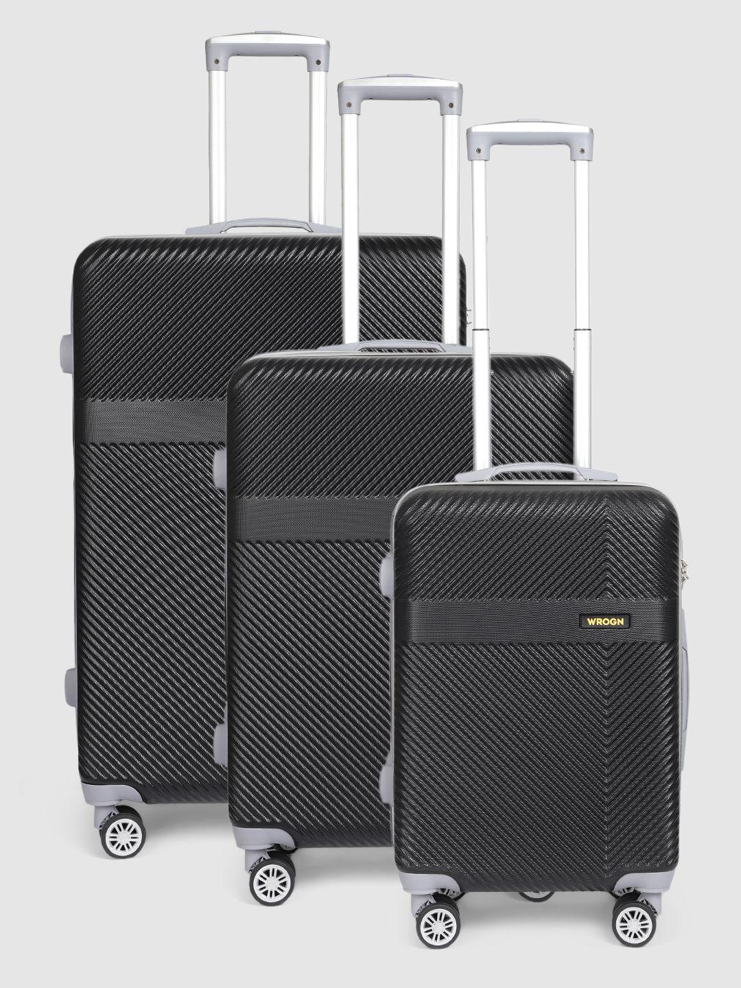 wrogn set of 3 textured hard trolley bag