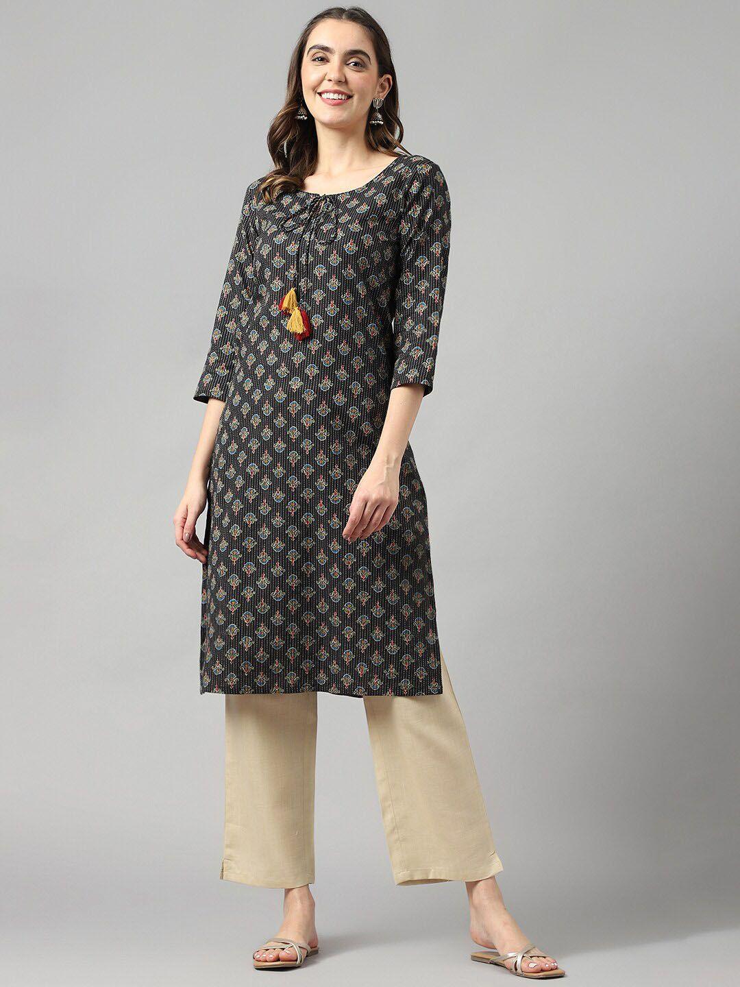 kalini ethnic printed keyhole neck straight kurta