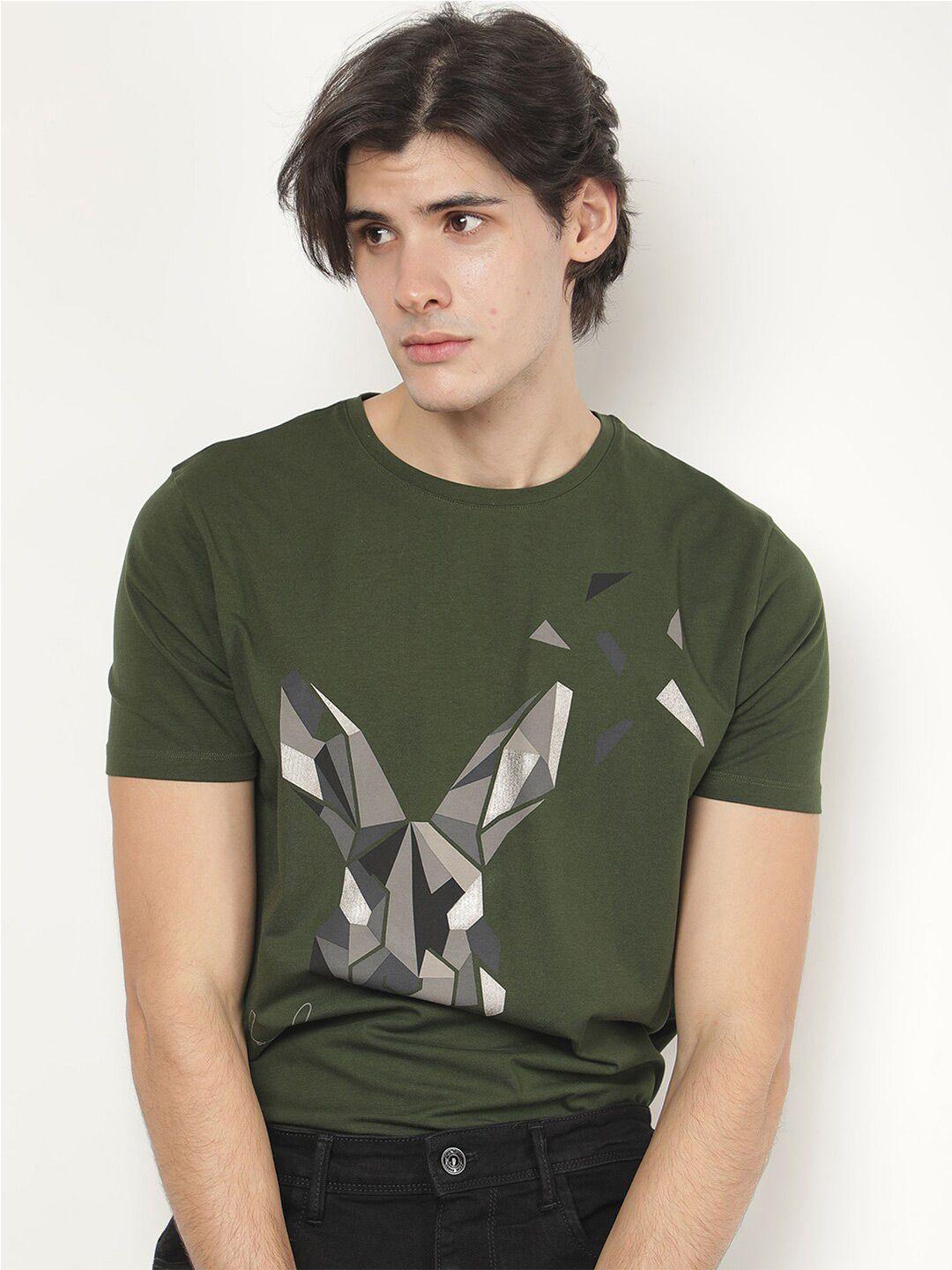 rare rabbit graphic printed cotton slim fit t-shirt