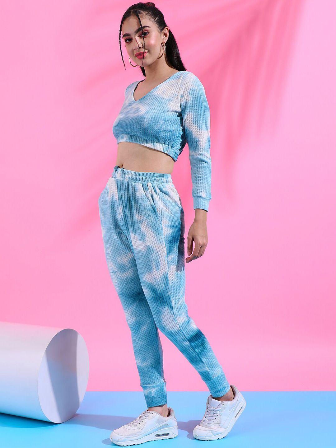 campus sutra blue tie & dye crop-top & joggers