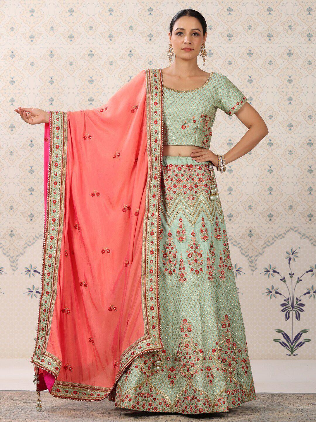 ode by house of pataudi embroidered semi-stitched lehenga & unstitched blouse with dupatta