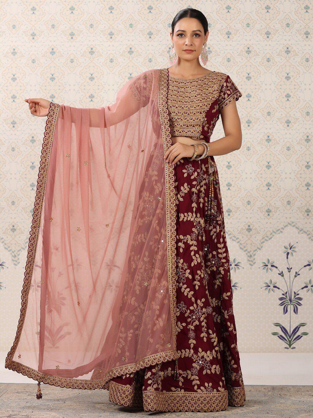 ode by house of pataudi embroidered semi-stitched lehenga & unstitched blouse with dupatta