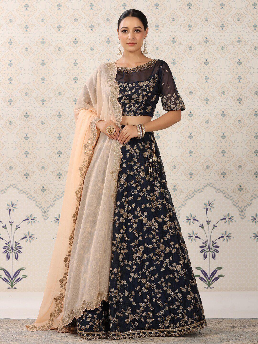 ode by house of pataudi embroidered semi-stitched lehenga & unstitched blouse with dupatta