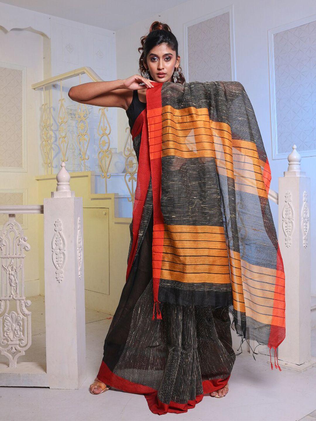 charukriti black & mustard embellished saree