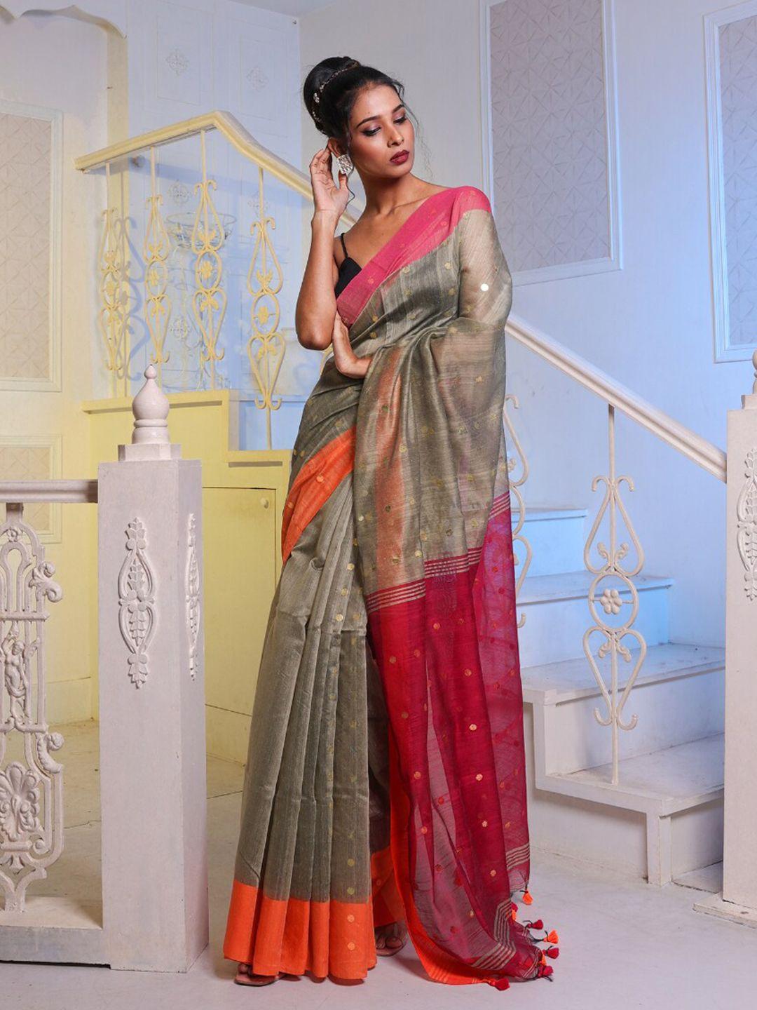 charukriti beige & red embellished saree