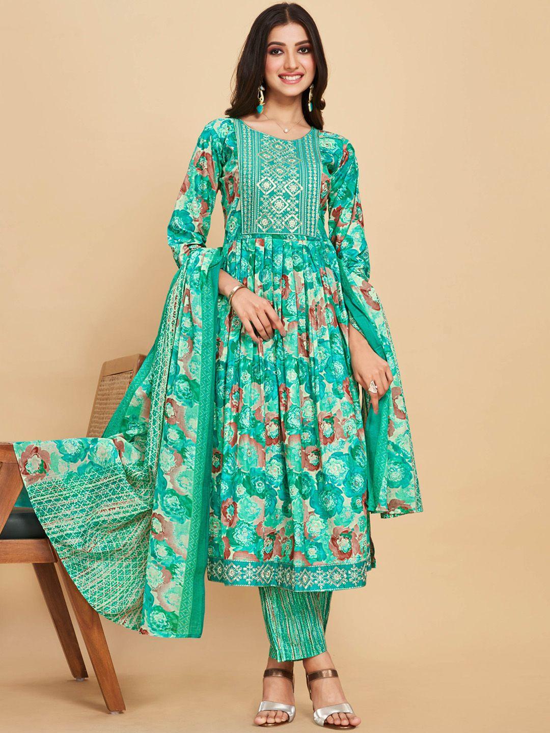 sangria printed pure cotton a-line kurta & trouser with dupatta