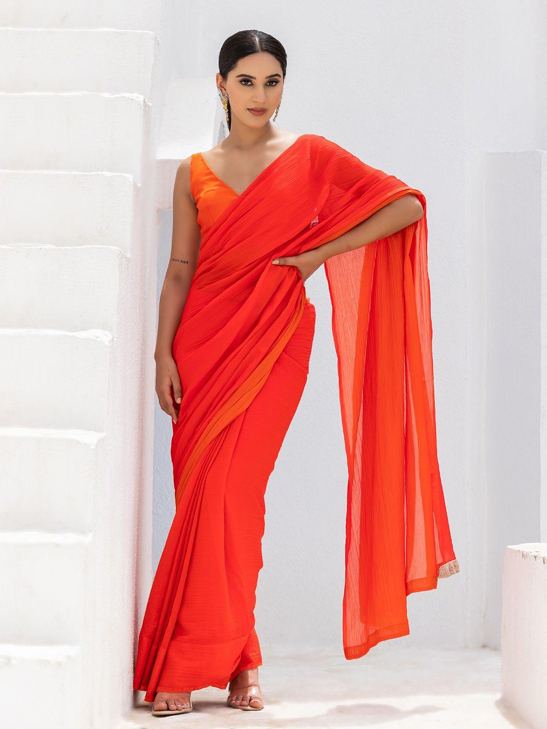 swtantra orange pure chiffon saree