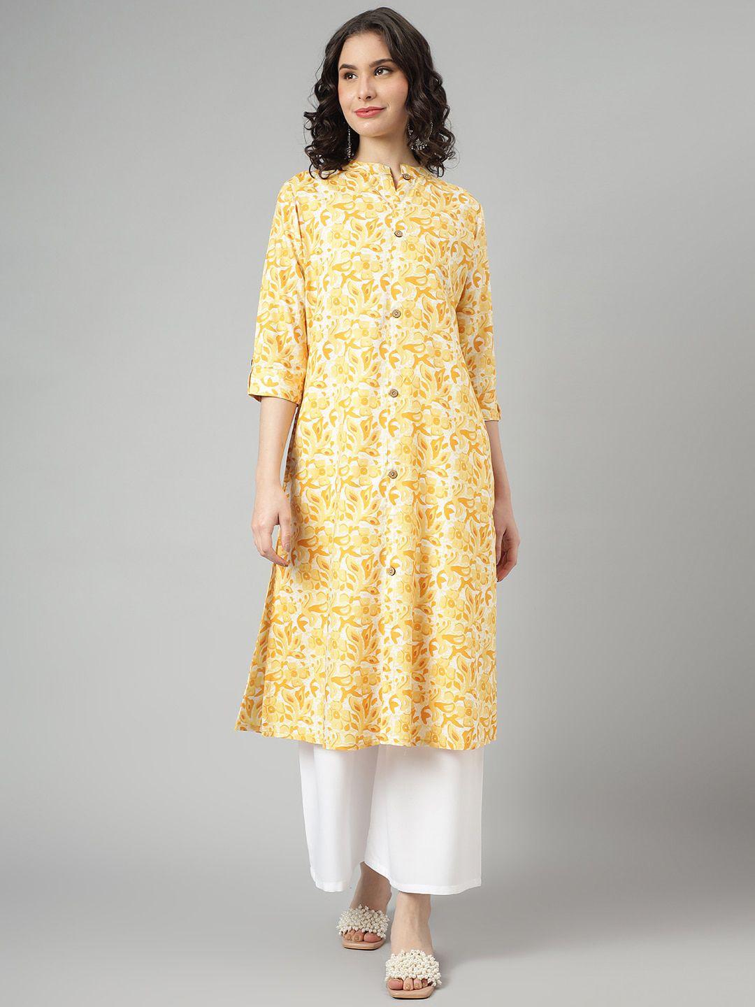 saabhi women yellow printed thread work kurta