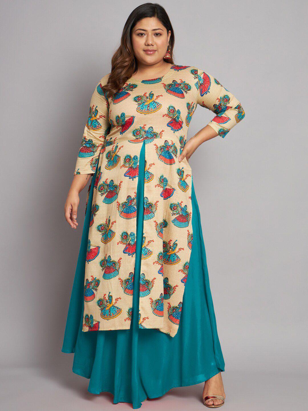 kalini plus size radha printed layered ethnic dress