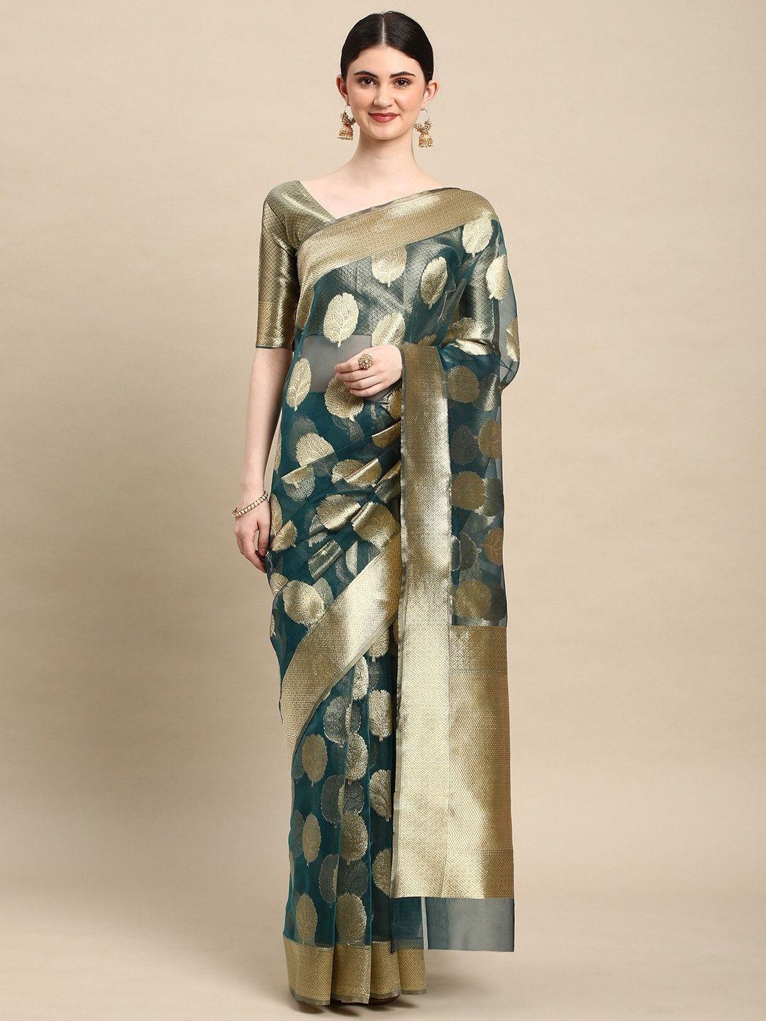 all about you ethnic motif zari organza banarasi saree with blouse piece