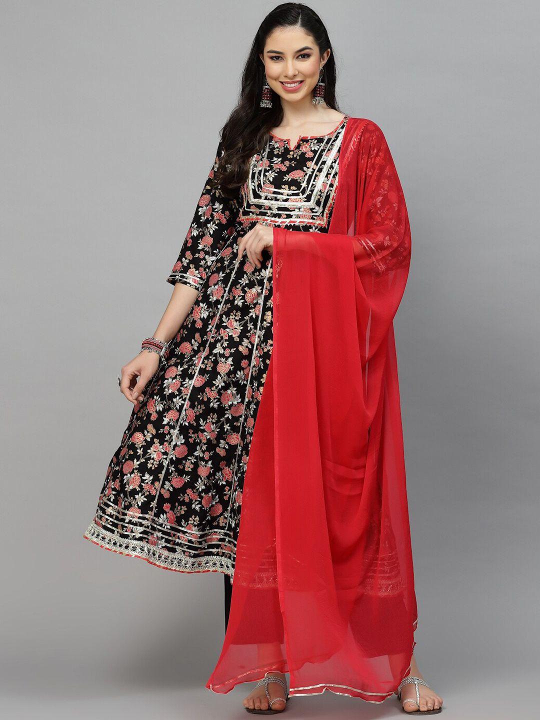 stylum floral printed empire gotta patti kurta with trousers & dupatta