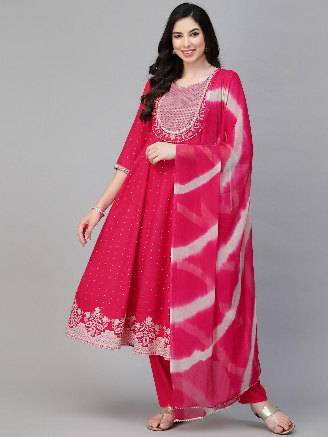 stylum floral embroidered empire thread work kurta with trousers & dupatta