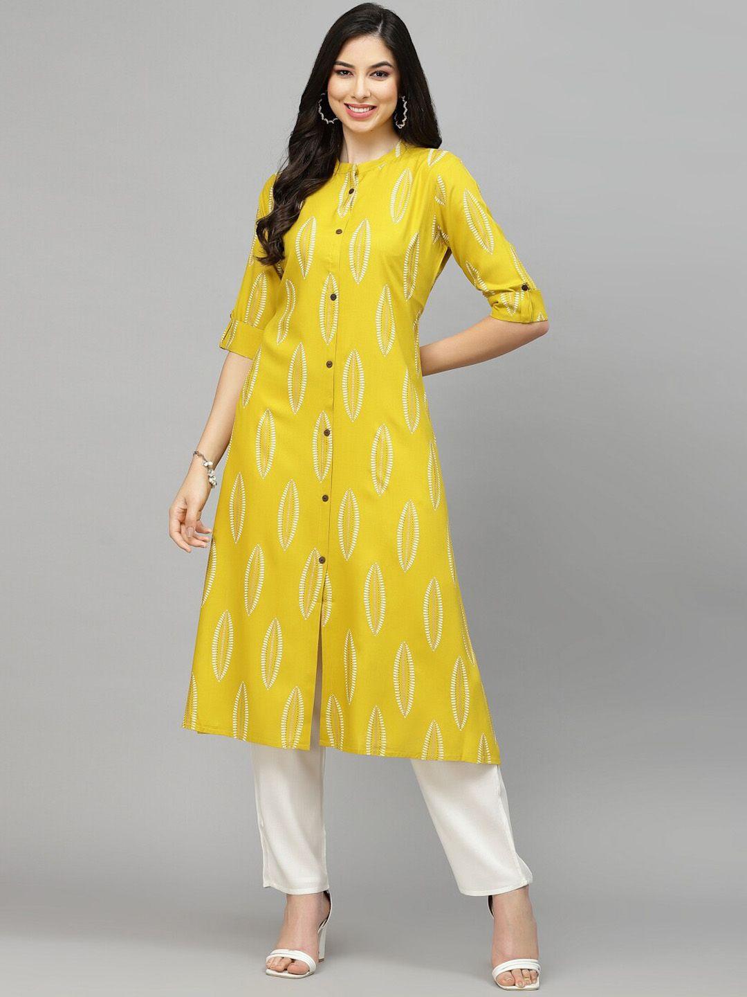 stylum yellow ethnic motifs printed a-line kurta