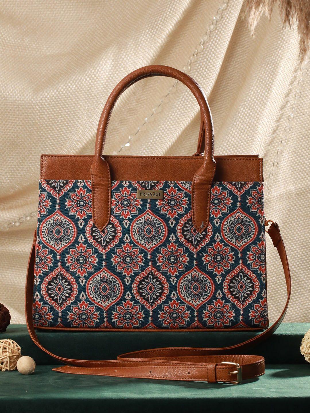 priyaasi ethnic motif printed structured handheld bag