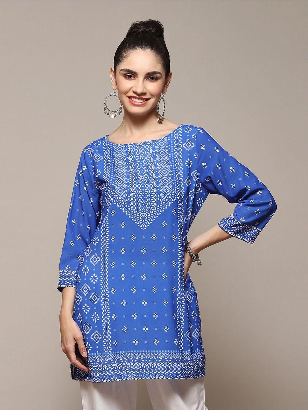 biba blue geometric printed kurti