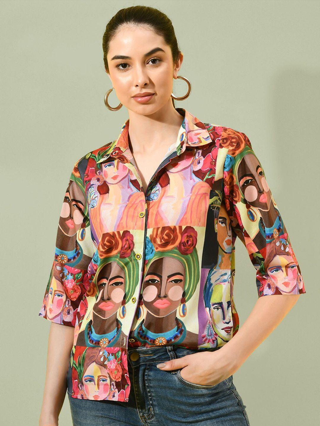 charmgal women multicoloured classic boxy floral opaque printed casual shirt