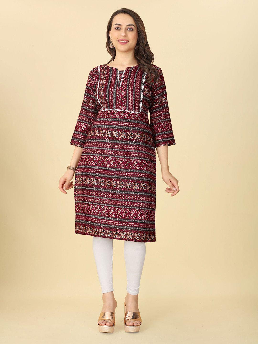 kalini ethnic motifs printed round neck straight kurta