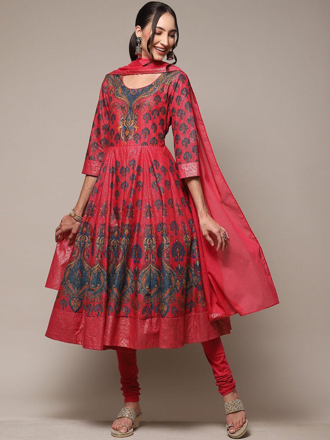 biba ethnic motifs printed empire kurta with churidar & dupatta