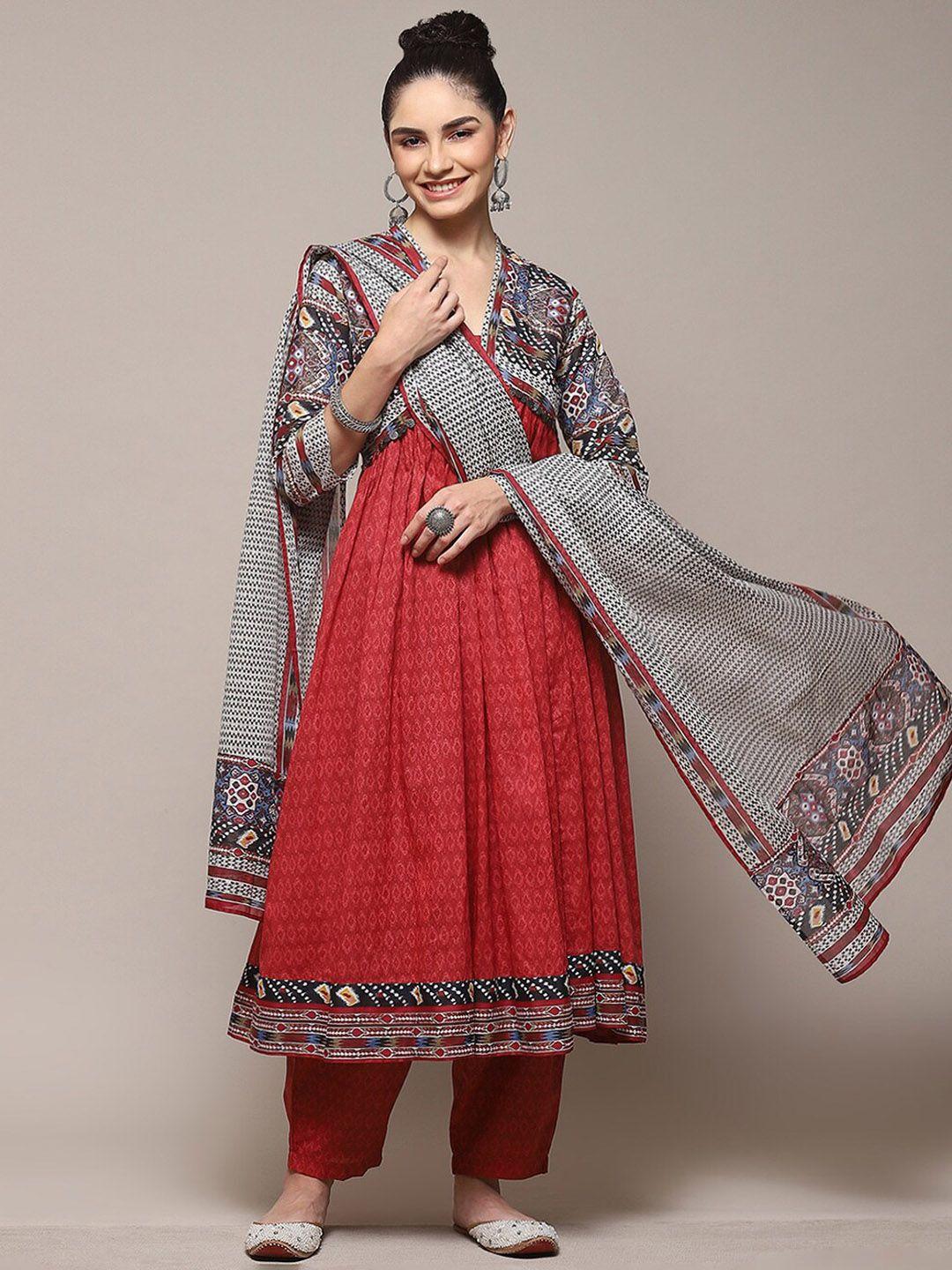 biba ethnic motifs printed v-neck empire kurta & salwar with dupatta