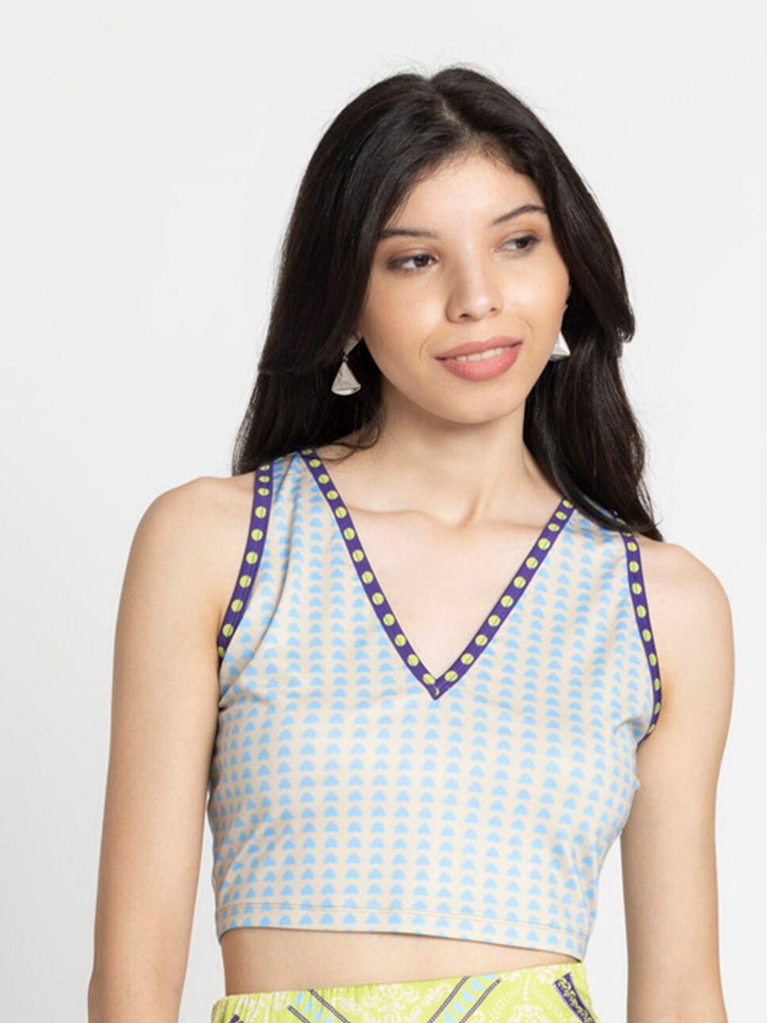 shaye abstract printed v-neck sleeveless crop top