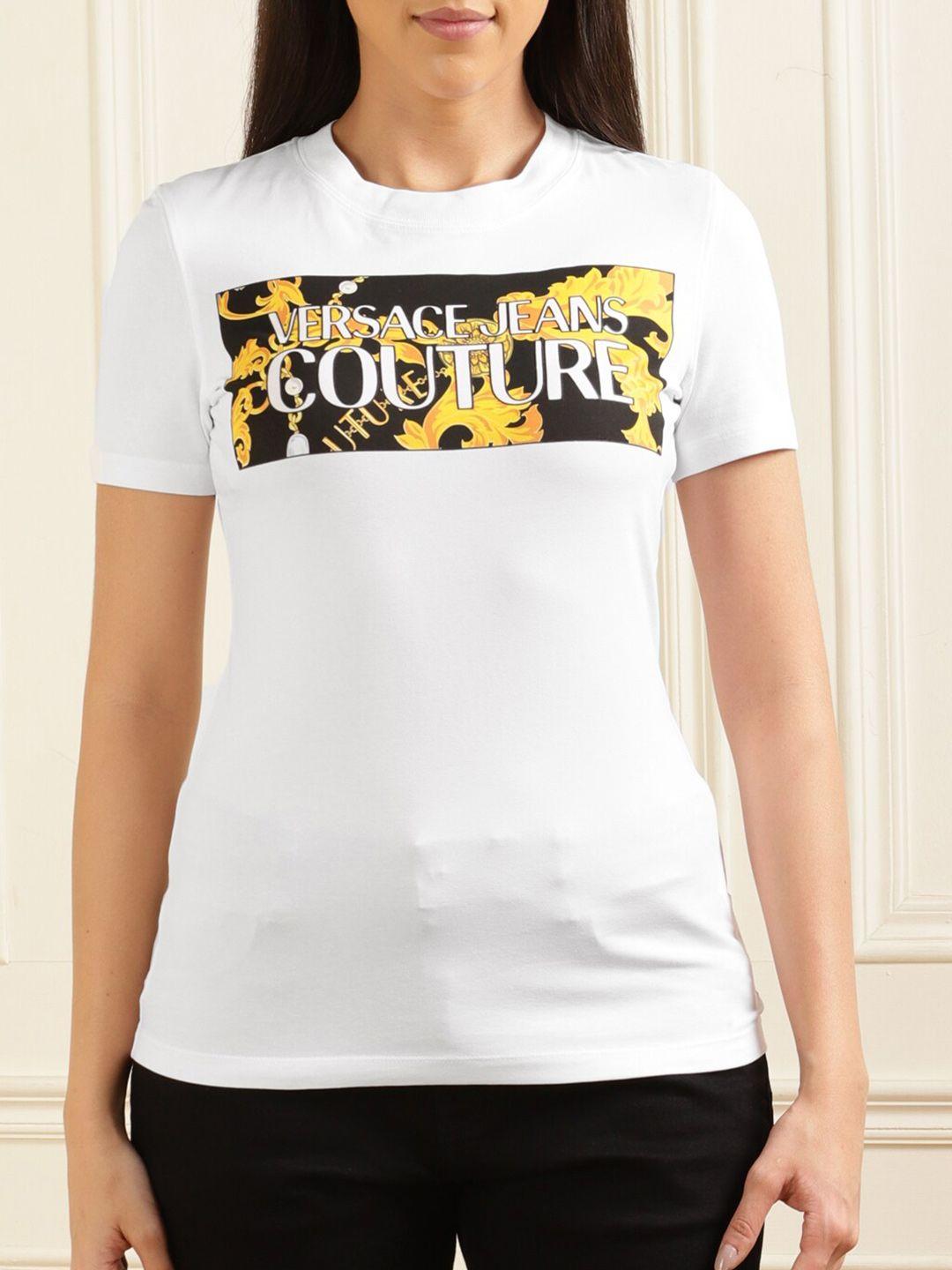 versace jeans couture typography printed cotton t-shirt