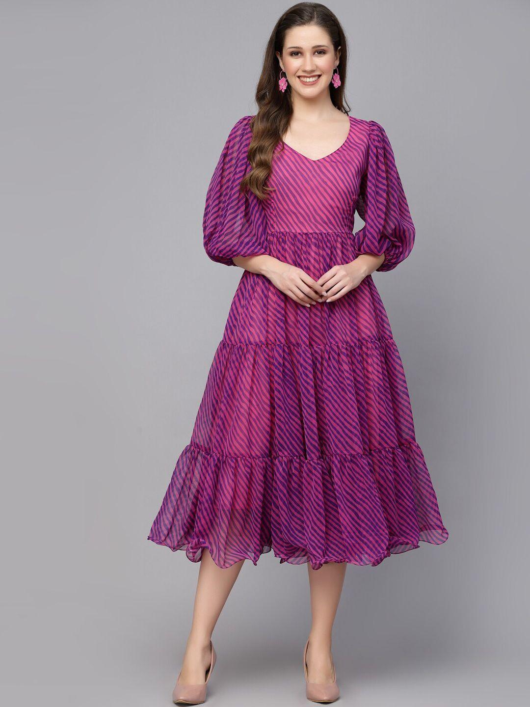 ragavi leheriya printed puff sleeves georgette tiered a-line midi dress