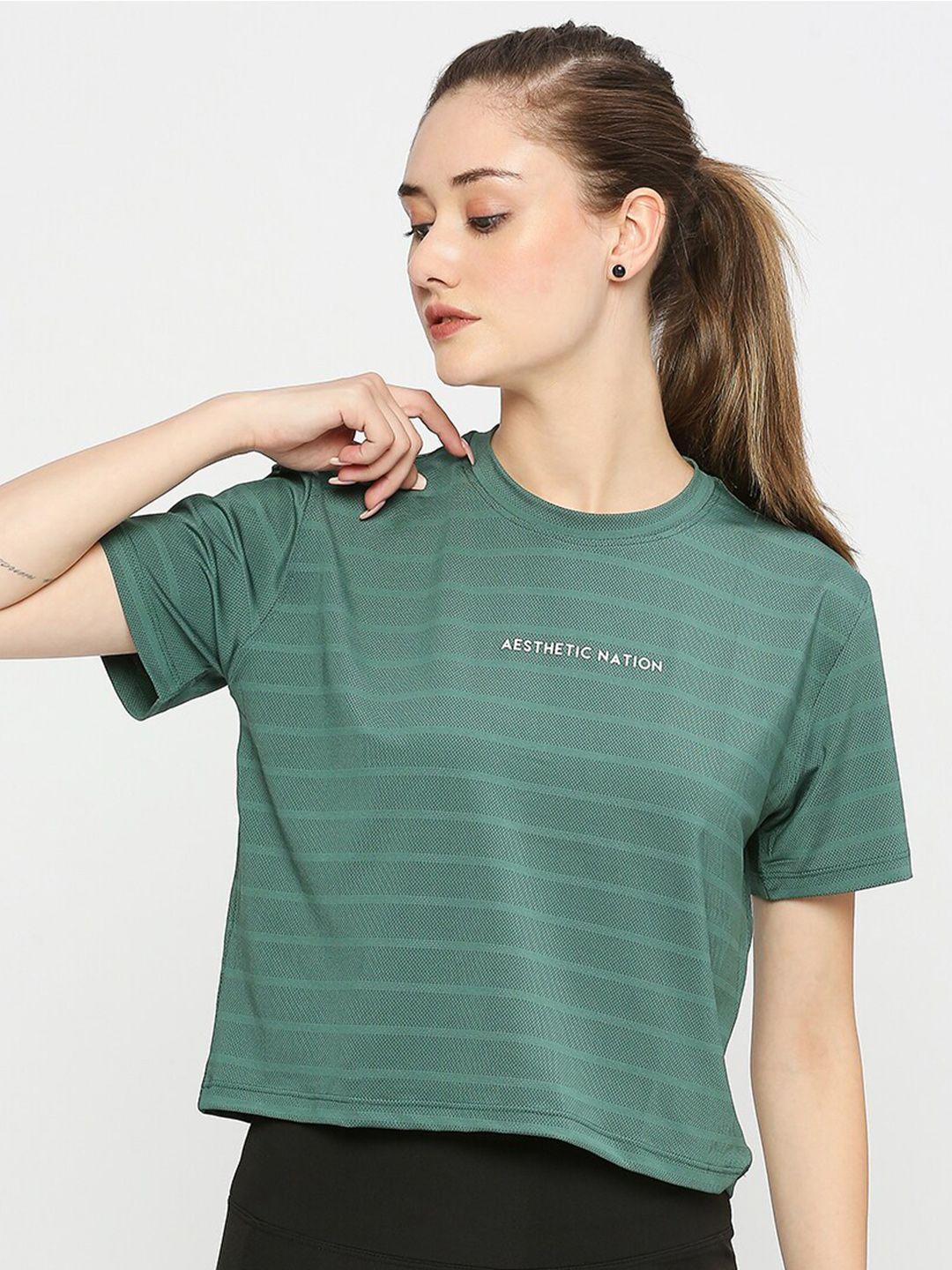 aesthetic nation striped round neck crop t-shirt