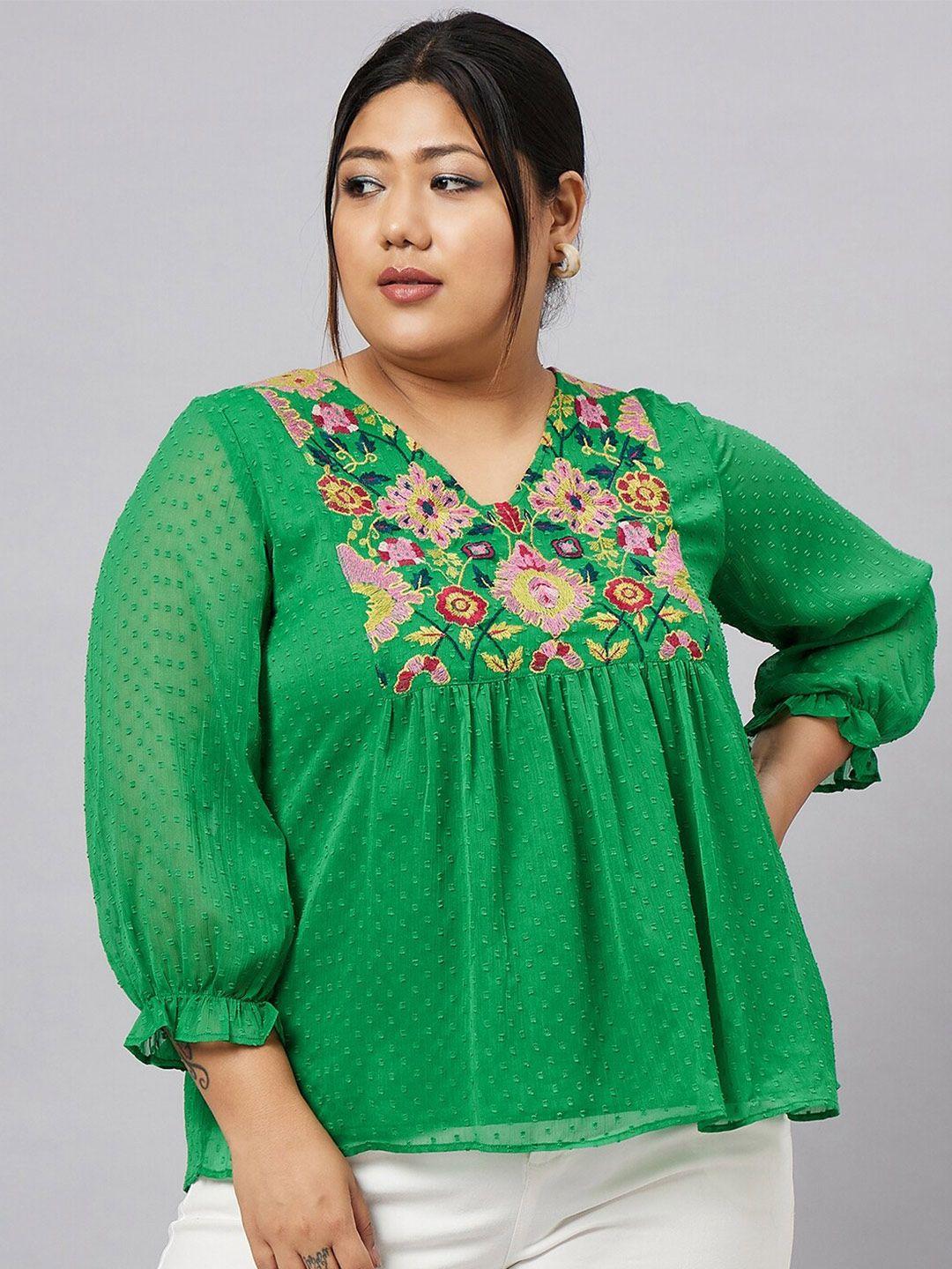 antheaa curve plus size self design puff sleeves a-line top