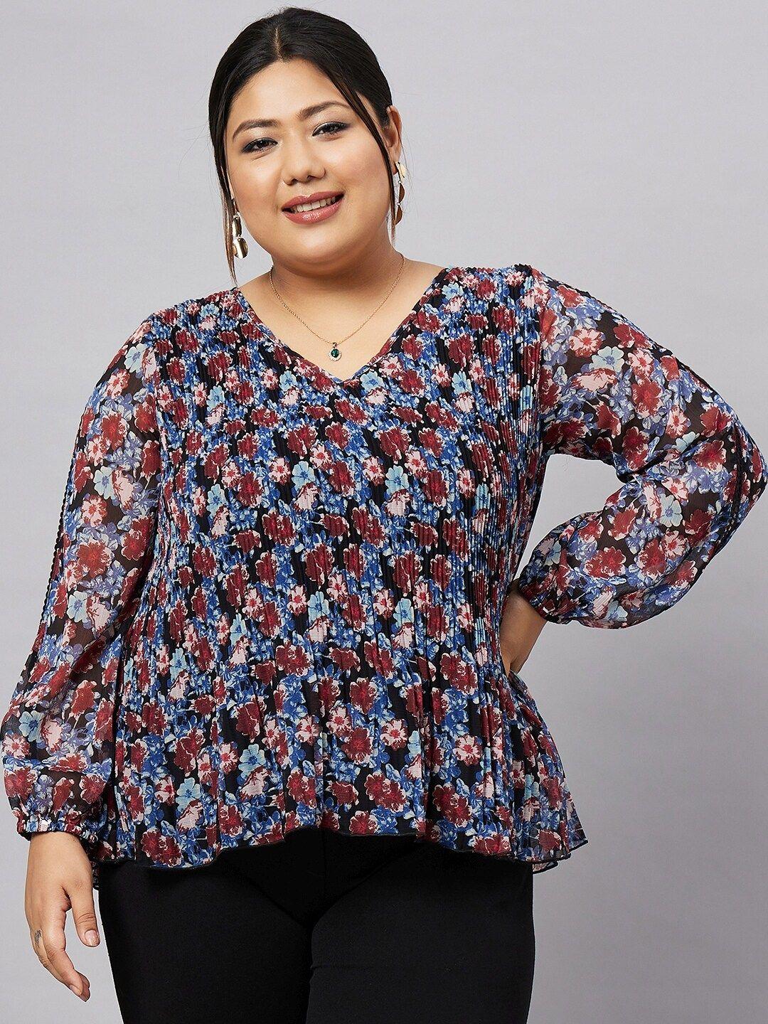 antheaa curve plus size floral printed puff sleeves top