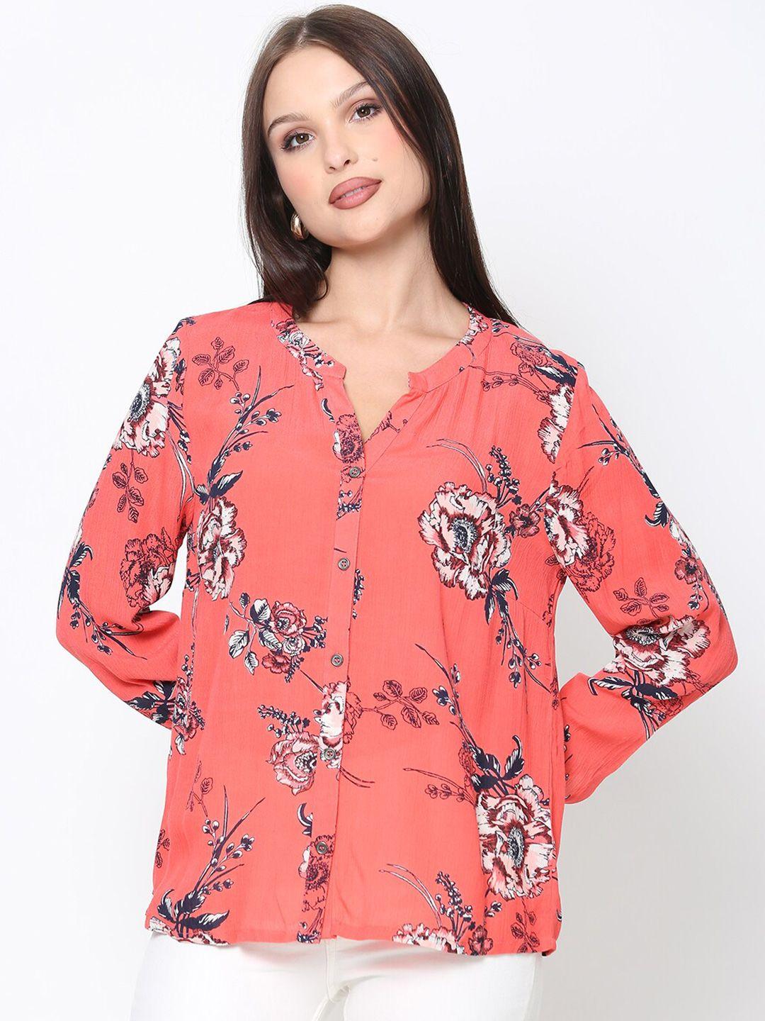 driro floral printed mandarin collar top