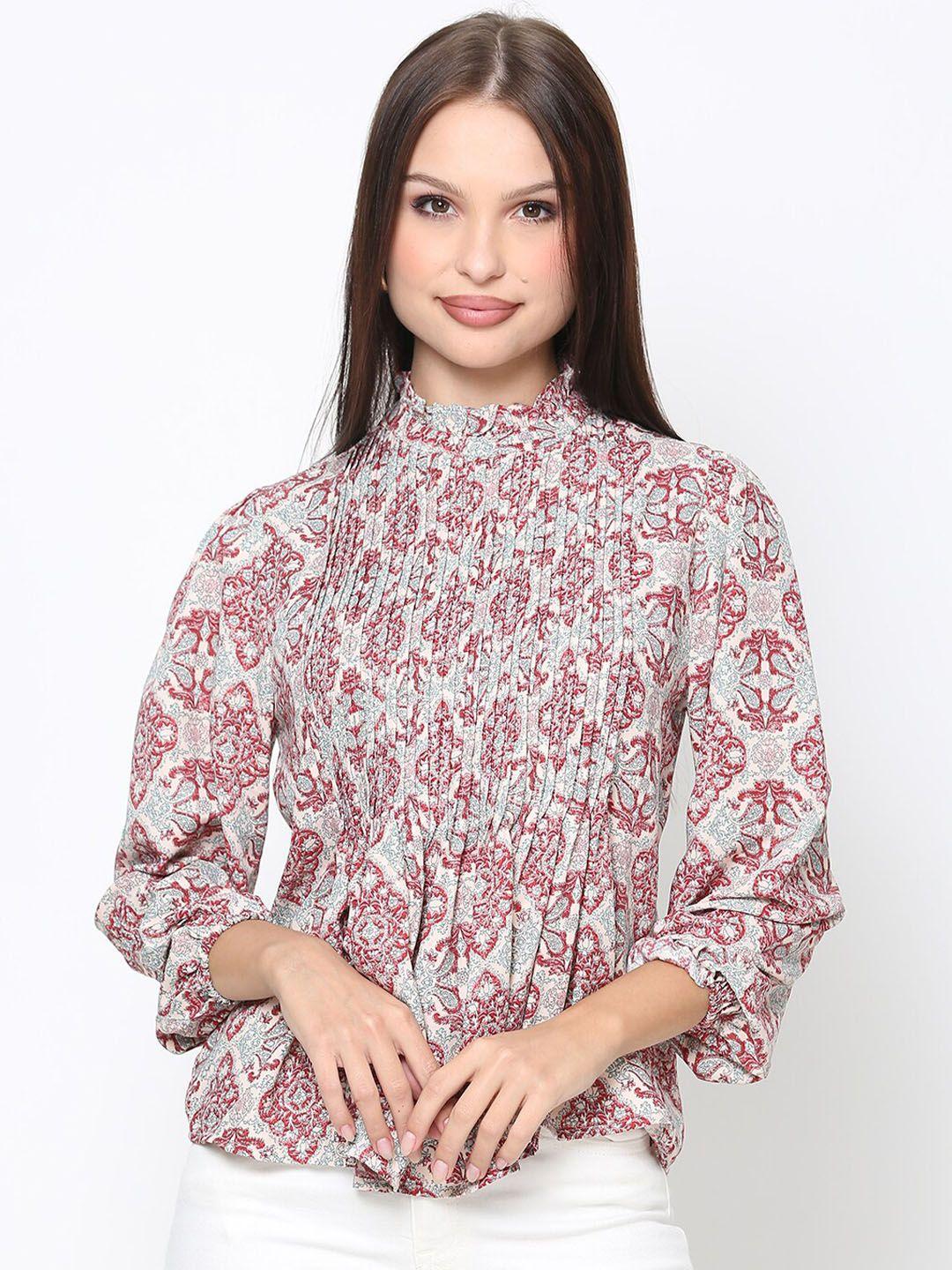 driro ethnic motif printed high neck pleated top