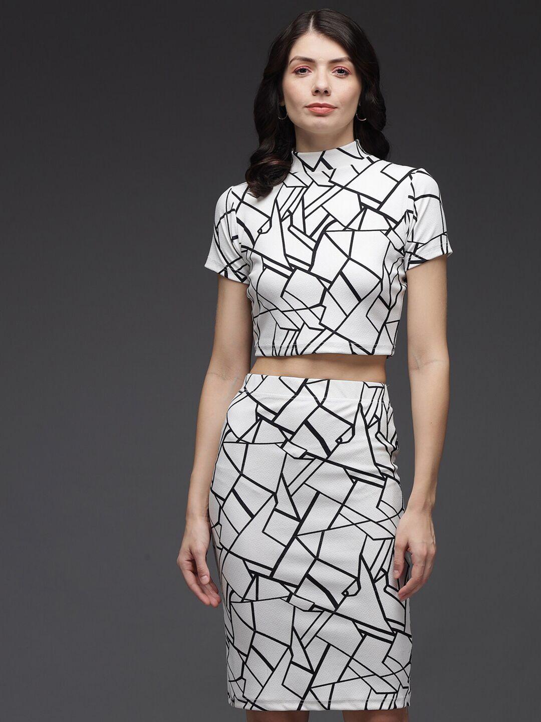 baesd geometric printed high neck top with skirts