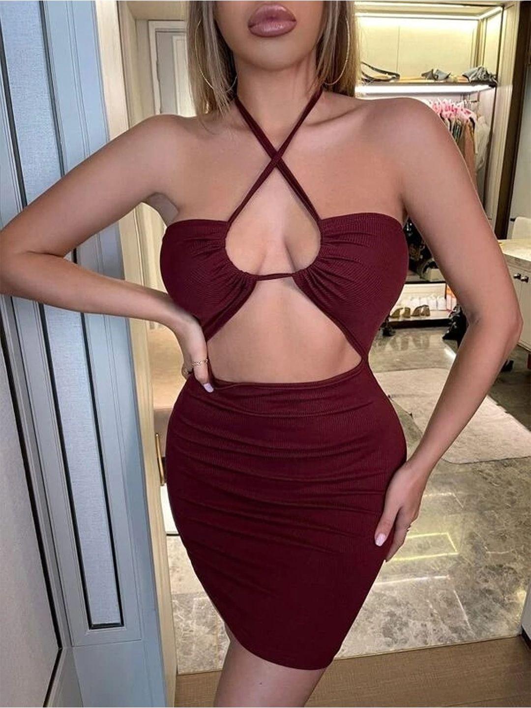 baesd halter neck cut-outs bodycon mini dress