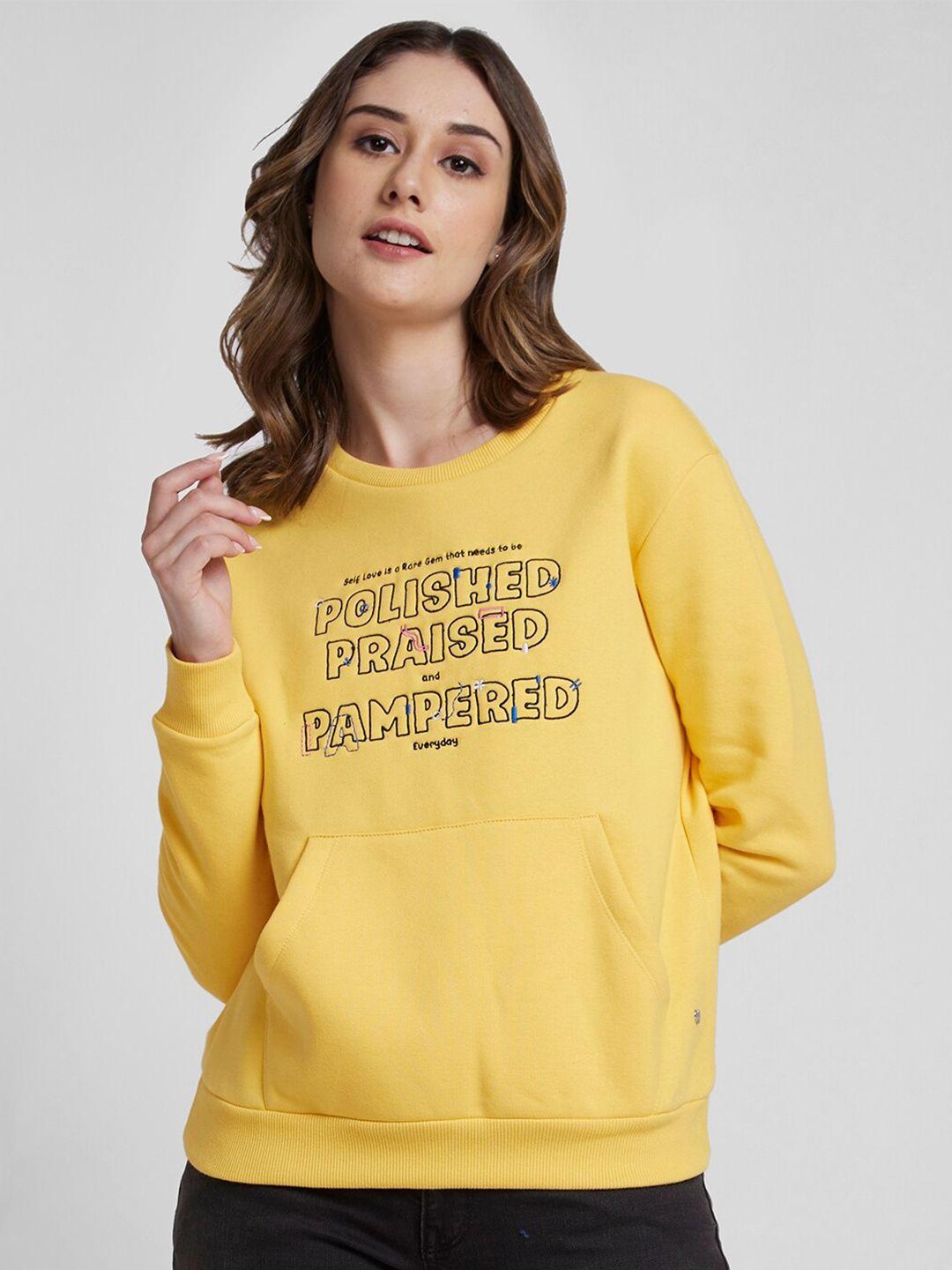 spykar typography printed drop shoulder sleeves cotton sweatshirt