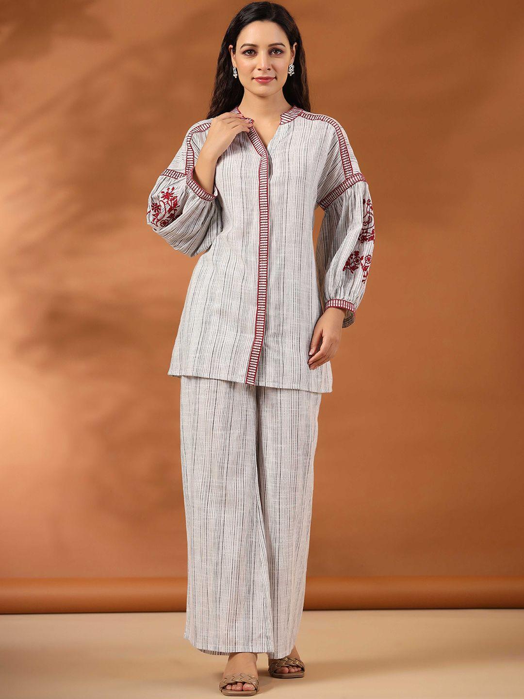 jaipur kurti striped pure cotton top with striped trousers