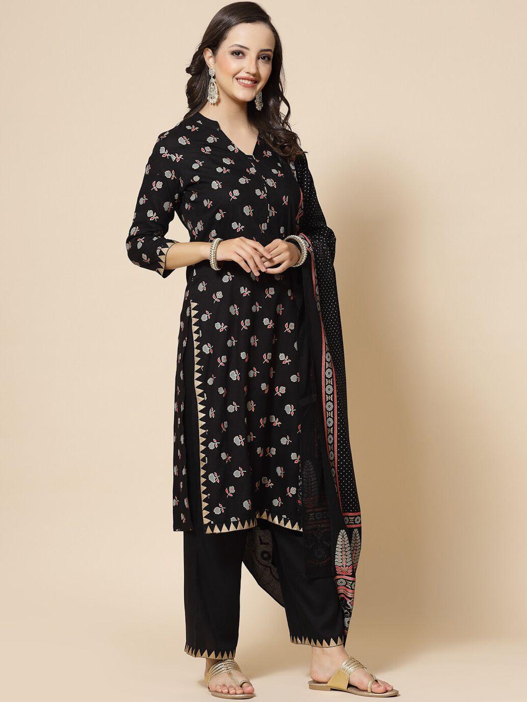 jaipuri bunaai floral printed kurta with trousers & with dupatta