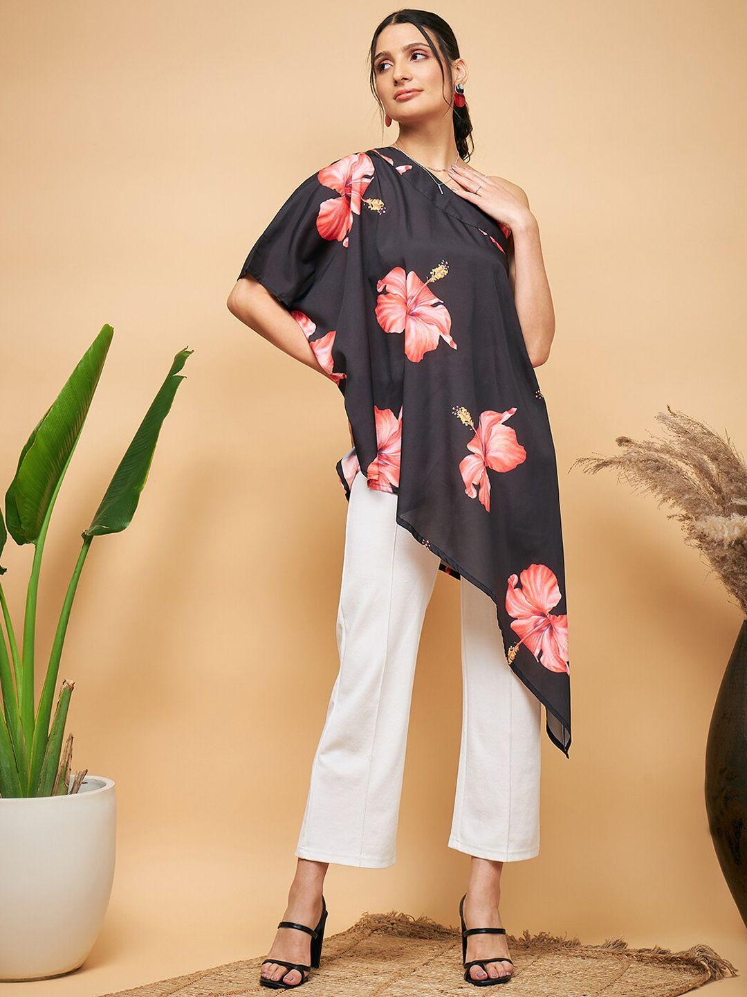 inweave floral printed one shoulder a-line kurta