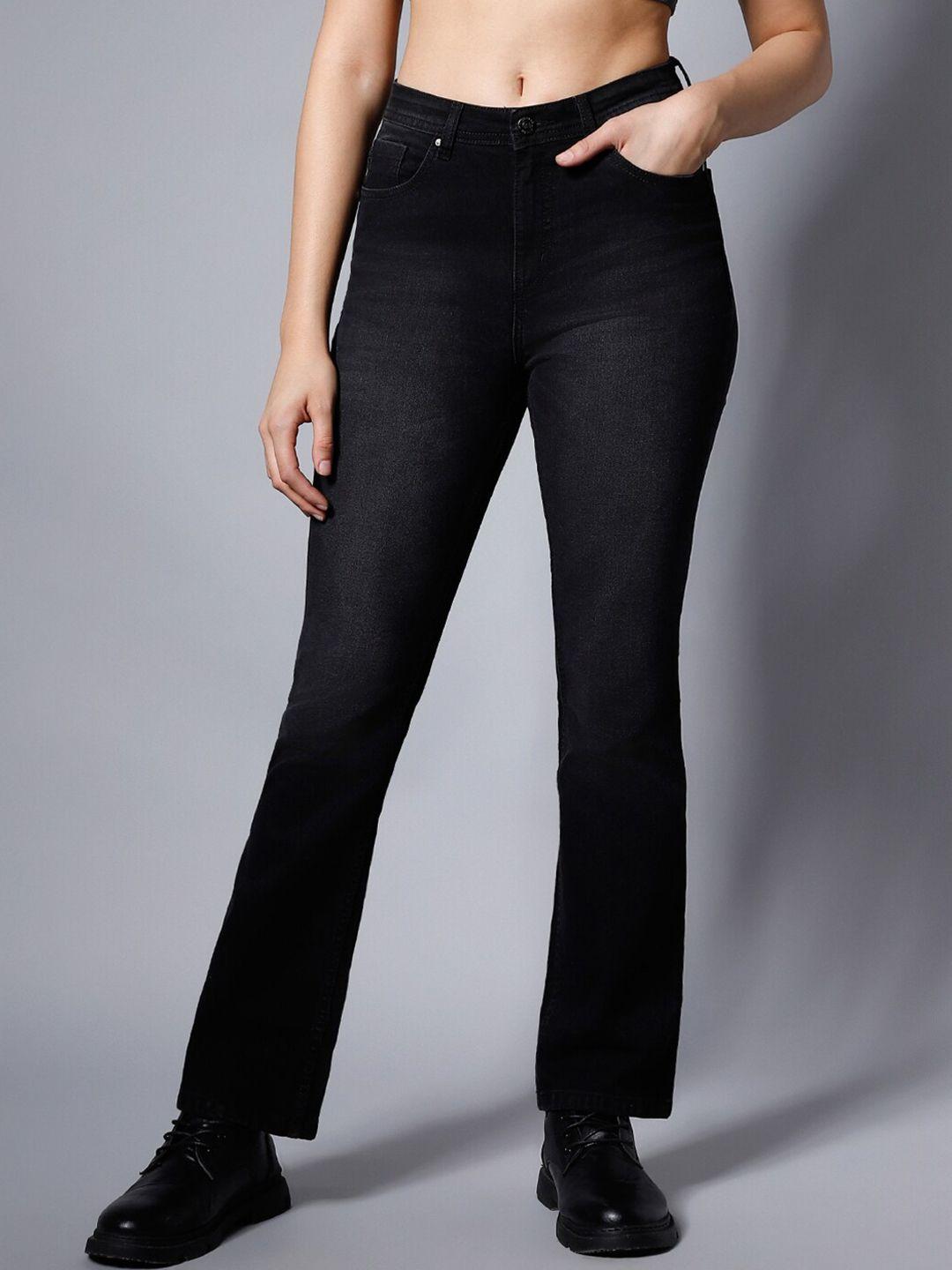 high star women black bootcut high-rise slash knee stretchable jeans