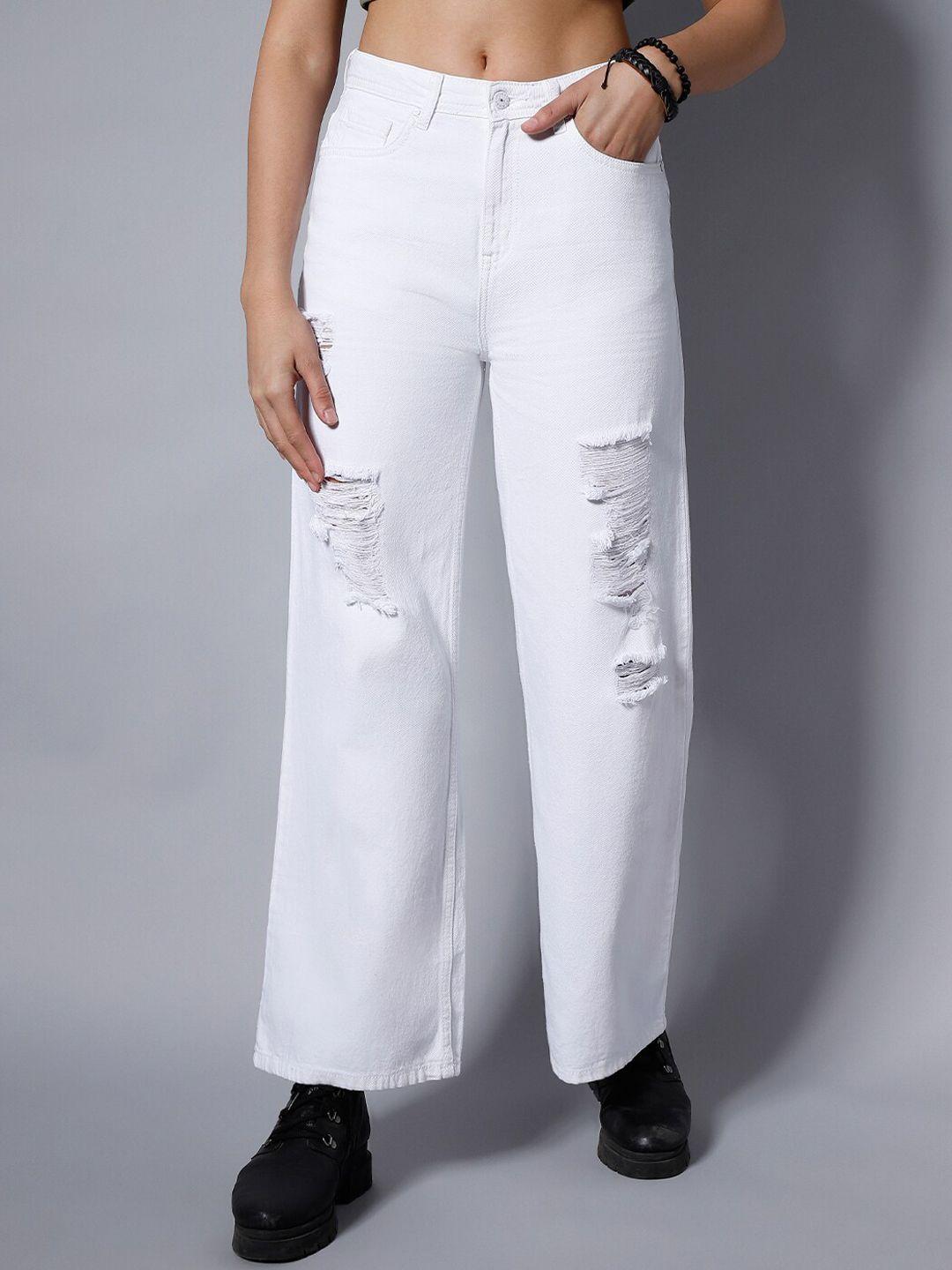 high star women white wide leg high-rise mildly distressed jeans