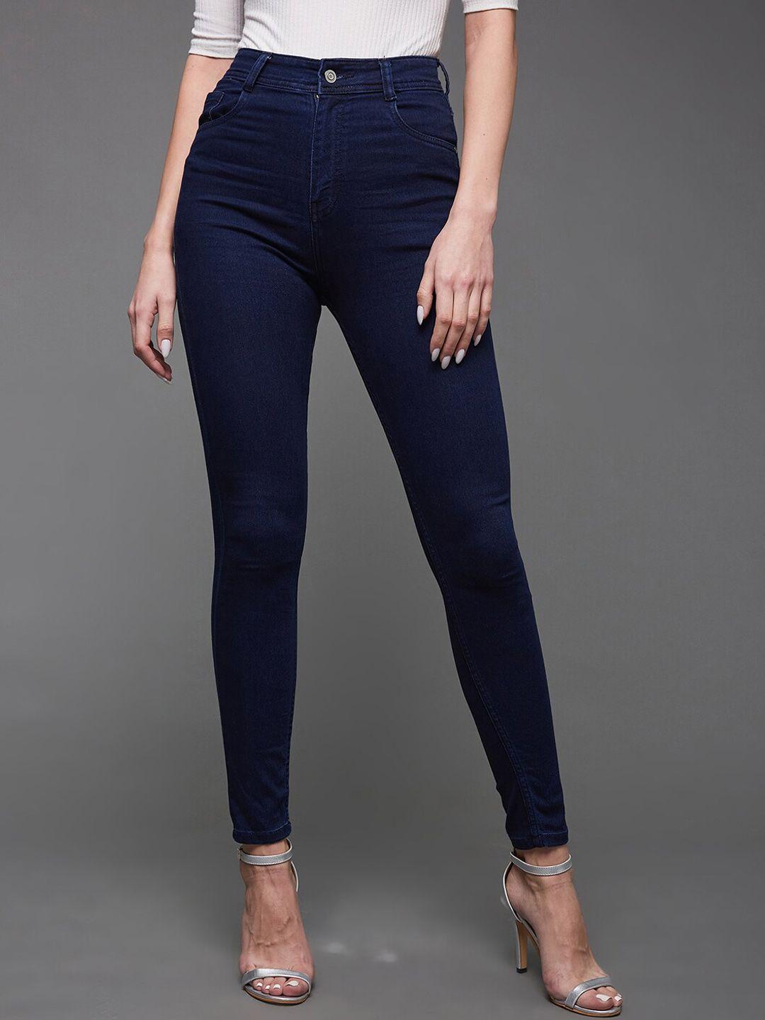 miss chase women blue high-rise clean look skinny fit stretchable jeans