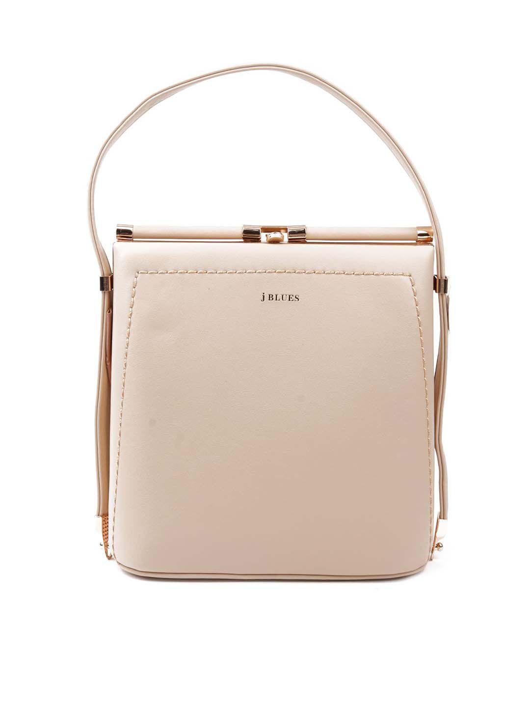 odette cream-coloured floral embellished pu structured handheld bag with cut work