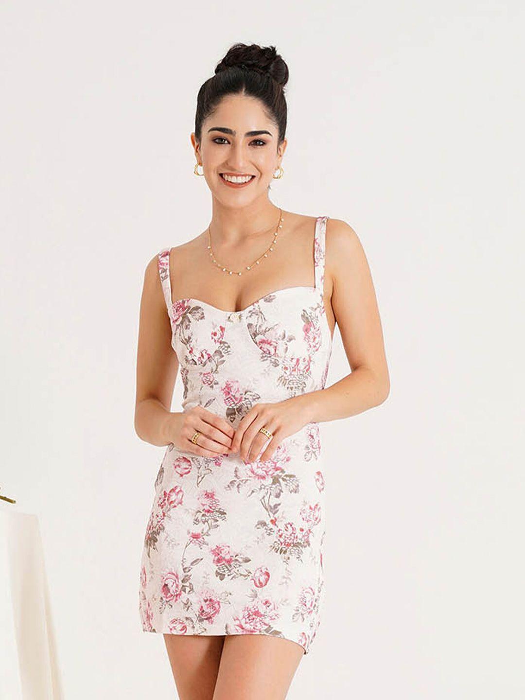 prizo white floral print sheath mini dress