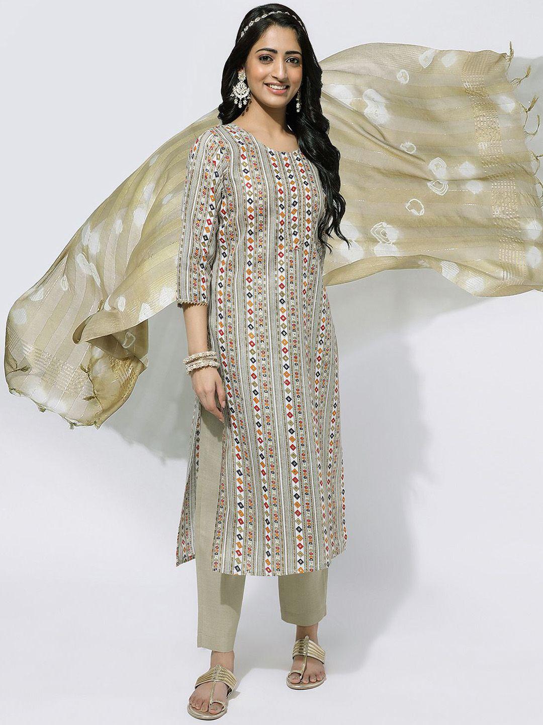 kalini geometric printed kurta with trousers & dupatta