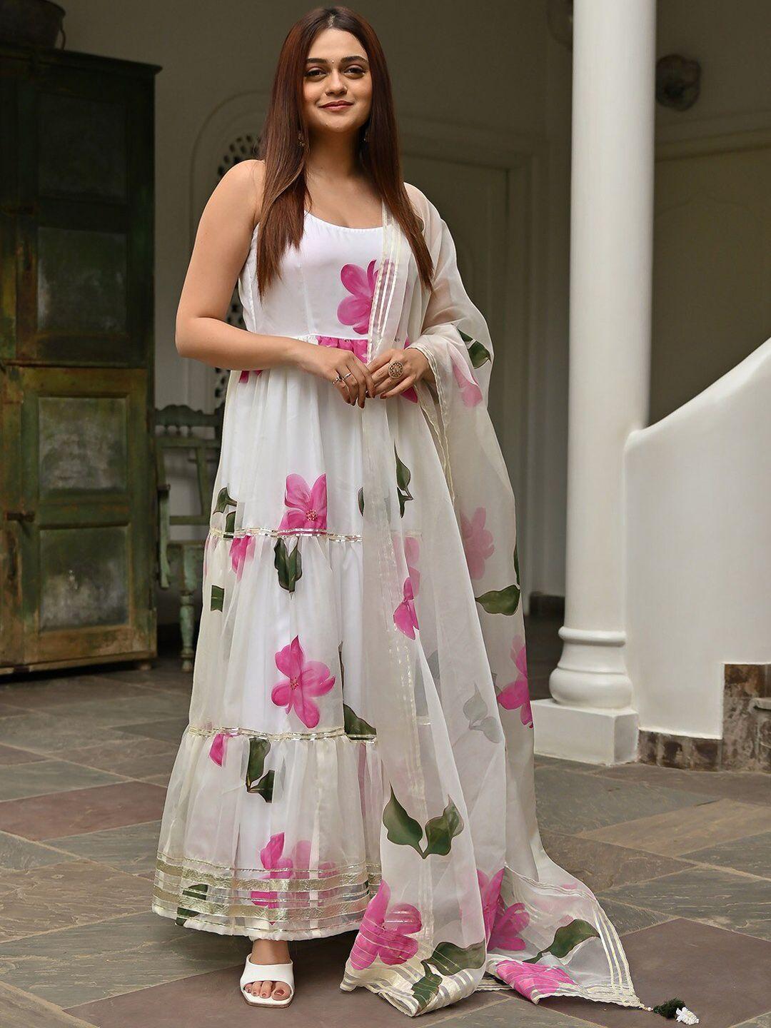 lavanya the label floral printed empire gotta patti a-line kurta with pyjamas & dupatta