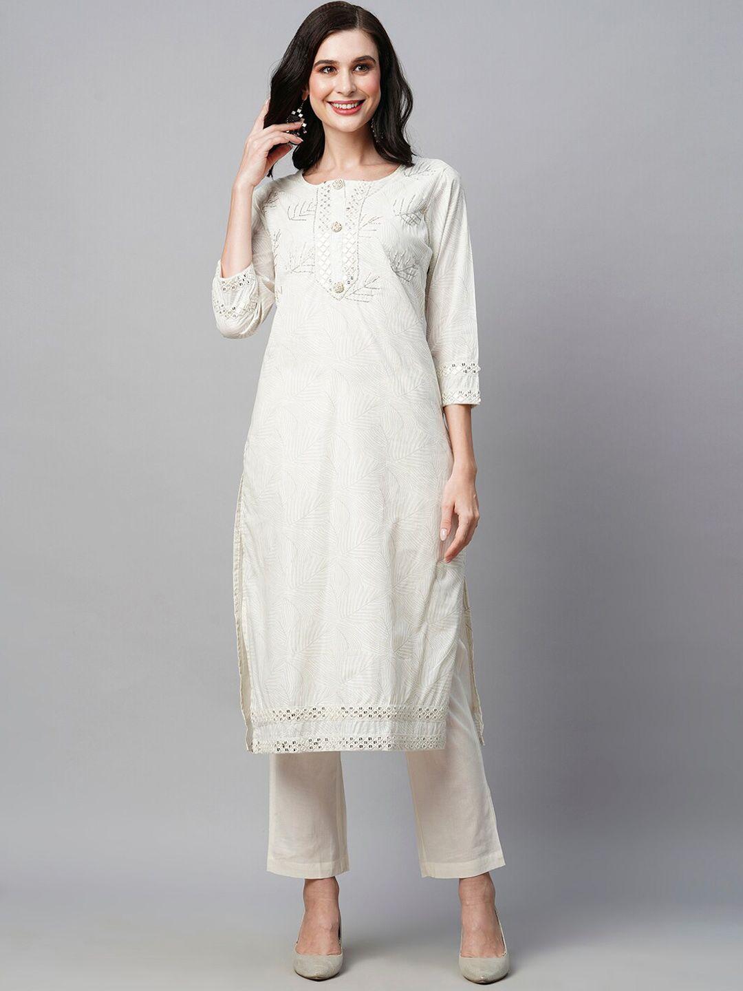 heeposh floral printed pure cotton kurta with trousers & dupatta