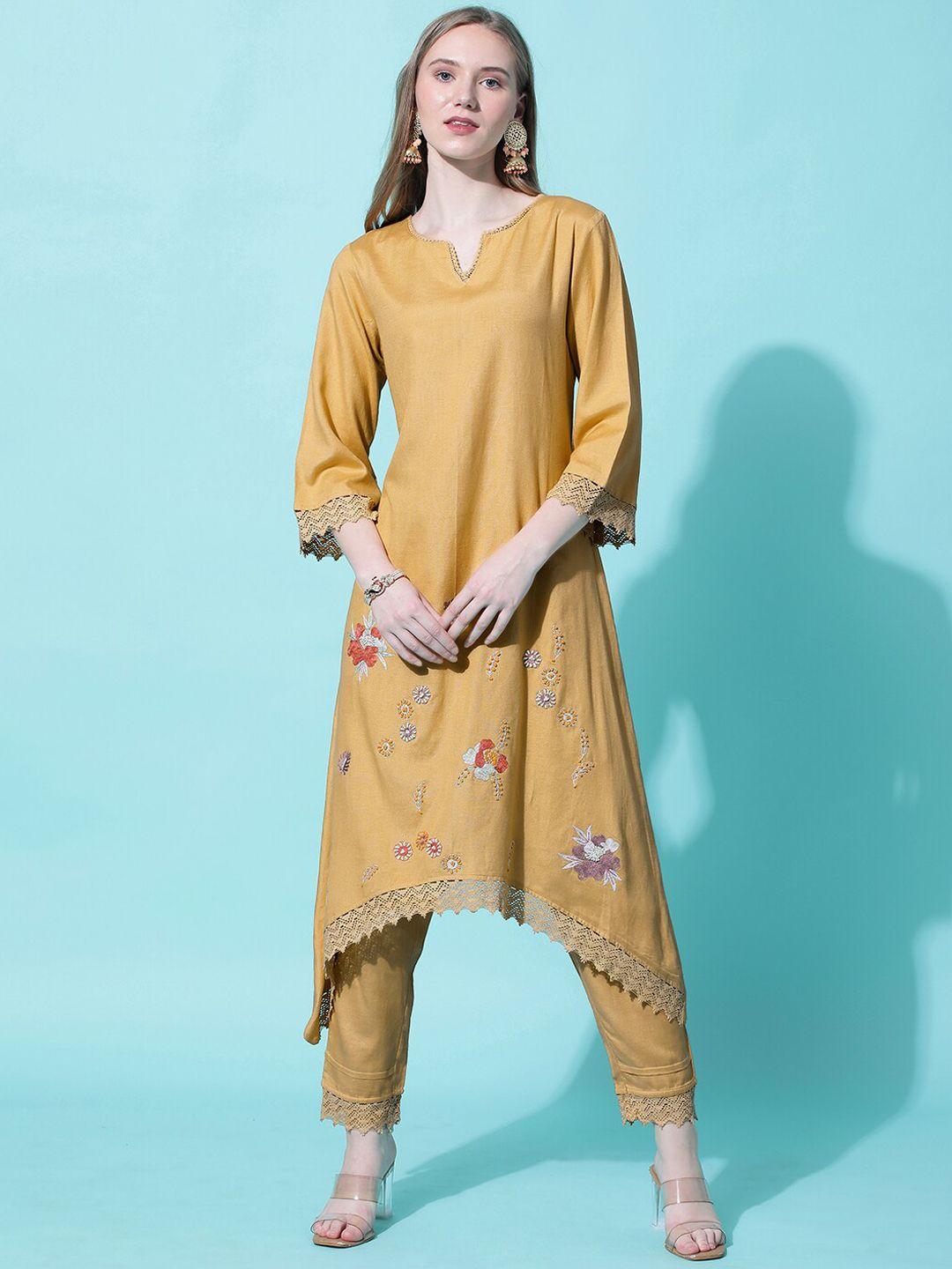 heeposh floral embroidered a-line kurta with trousers & dupatta