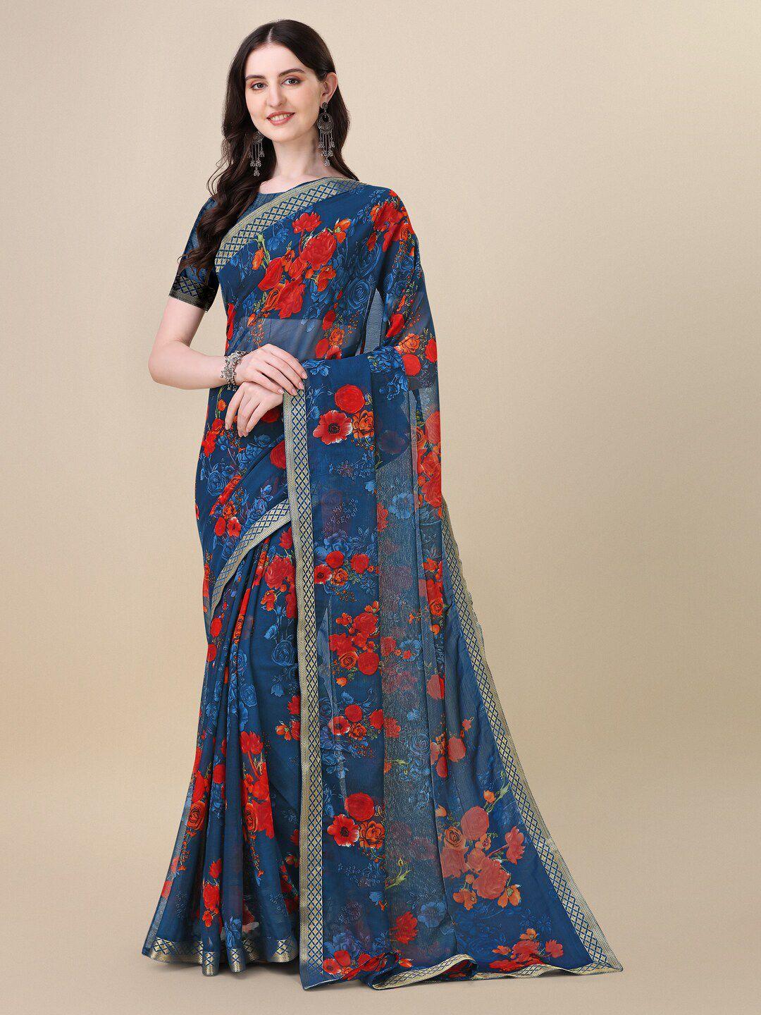 dori floral printed zari saree