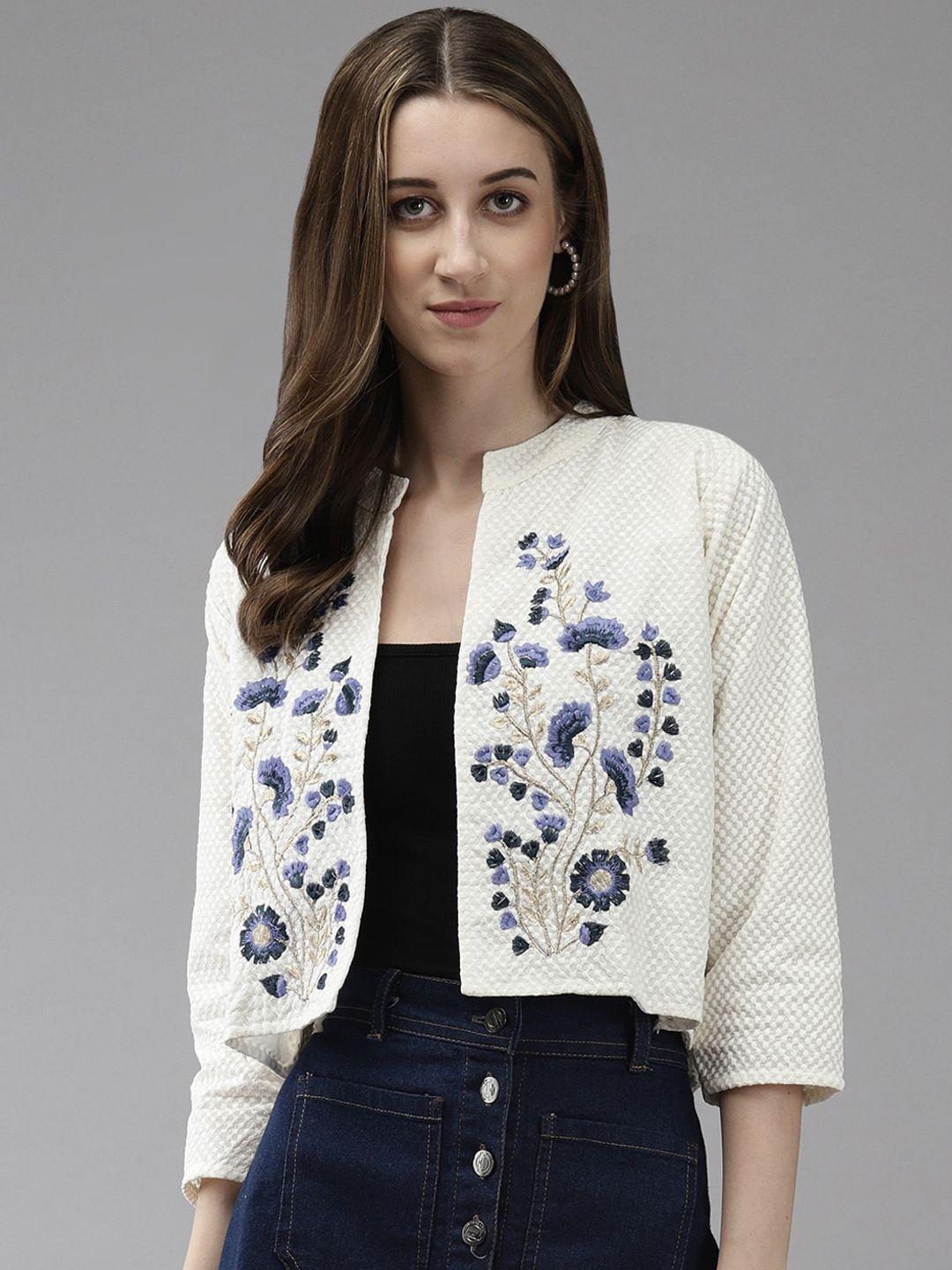 baesd floral embroidered crop tailored jacket